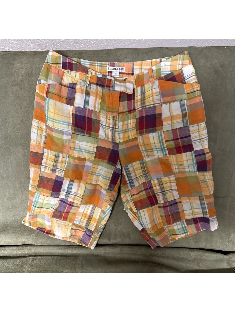Pendleton Petite Patchwork Plaid Shorts Women's Size 12 Colorful Cottagecore